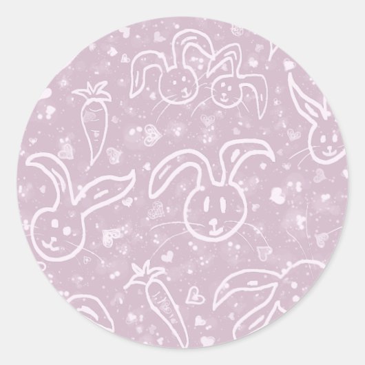 Kleine harten en Bunnies - transparant patroon. Ronde Sticker (Voorkant)