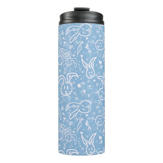 Kleine harten en Bunnies - transparant patroon. Thermosbeker (Voorkant)