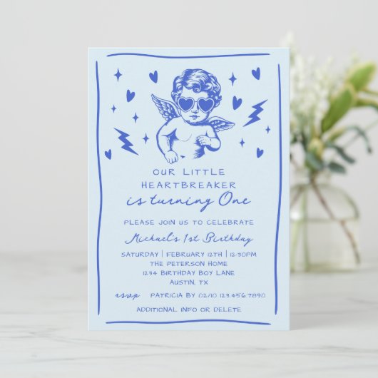 Kleine Hartendoder Valentijn Jongen 1e Verjaardag Kaart (Staand voorkant)