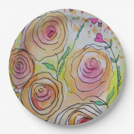 Kleine hartjes grote bloemen papieren bordje