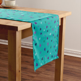 Kleine Hartjes, Paars, Turkoois, Blauw op Turquois Korte Tafelloper