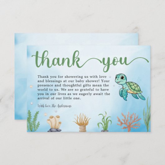 Kleine Hatchling Zee Schildpad Baby shower Dank u Bedankkaart (Voorkant / Achterkant)