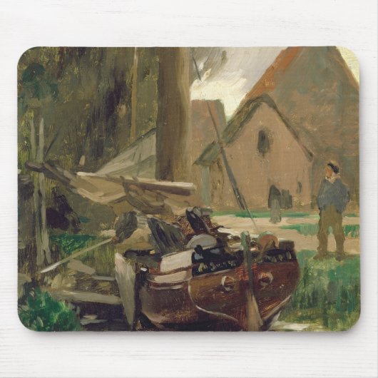 Kleine haven met een boot muismat (Voorkant)