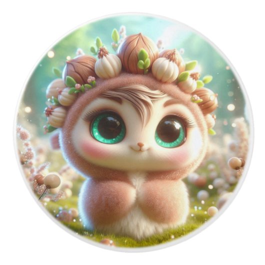 kleine hazelnoot keramische knop (Voorkant)