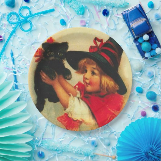 Kleine heek en zwarte kat  Halloween Papieren Bordje (Feest)