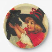 Kleine heek en zwarte kat Halloween Papieren Bordje (Voorkant)