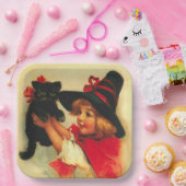 Kleine heek en zwarte kat  Halloween Papieren Bordje (Feest)