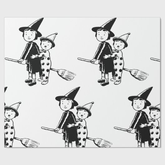 Kleine heks en clown cadeaupapier (Vlak)