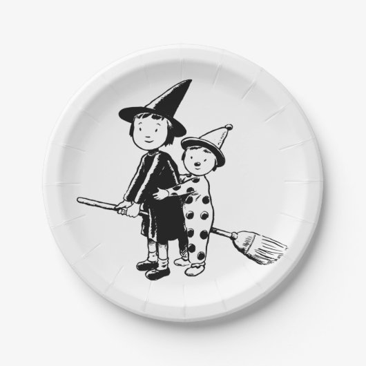 Kleine heks en clown papieren bordje (Voorkant)