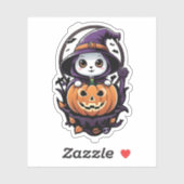 Kleine heks en haar Halloween pompoen Sticker (Vel)