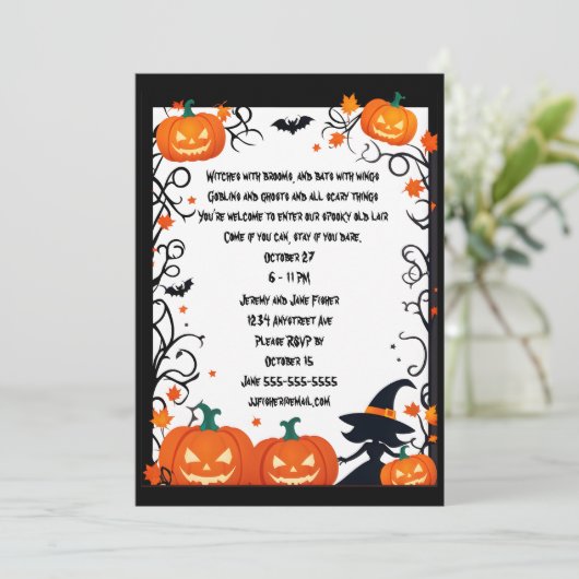 Kleine heks en Jack-o-Lanterns Halloween Kaart (Staand voorkant)