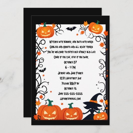 Kleine heks en Jack-o-Lanterns Halloween Kaart (Voorkant / Achterkant)