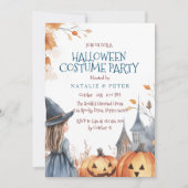 Kleine heks en kasteel Halloween kostuumfeest Kaart (Voorkant)