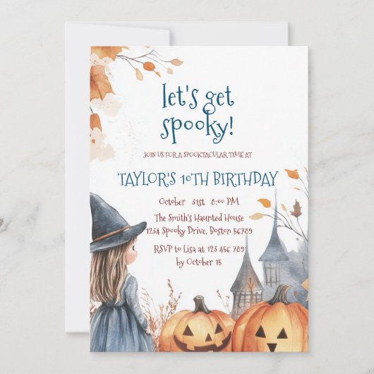 Kleine heks en kasteel Halloween verjaardagsfeest Kaart (Voorkant)