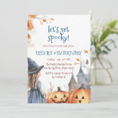 Kleine heks en kasteel Halloween verjaardagsfeest Kaart (Staand voorkant)