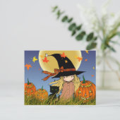 Kleine heks en kat kerstkaart briefkaart (Staand voorkant)