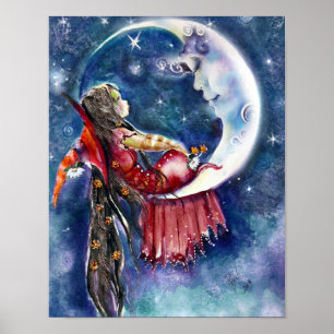 Kleine heks- en Moon-Poster Poster