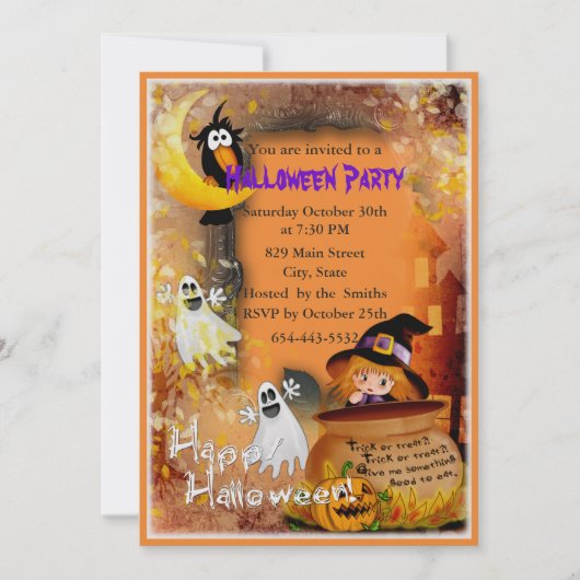 Kleine heks en spookfeest uitnodiging (Voorkant)