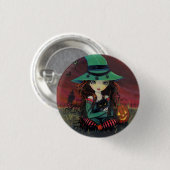 Kleine heks en zwarte kat Halloween Button (Voorkant /achterkant)