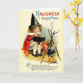  kleine heks en zwarte kat Halloween Kaart (Gele Bloem)
