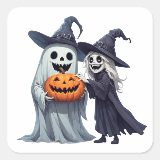 Kleine Heks Geest Jack O Lantern 👻 Vierkante Sticker (Voorkant)