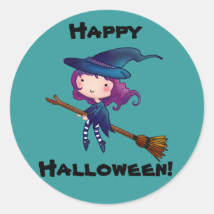 Kleine heks-gelukkige hallowenstickers ronde sticker