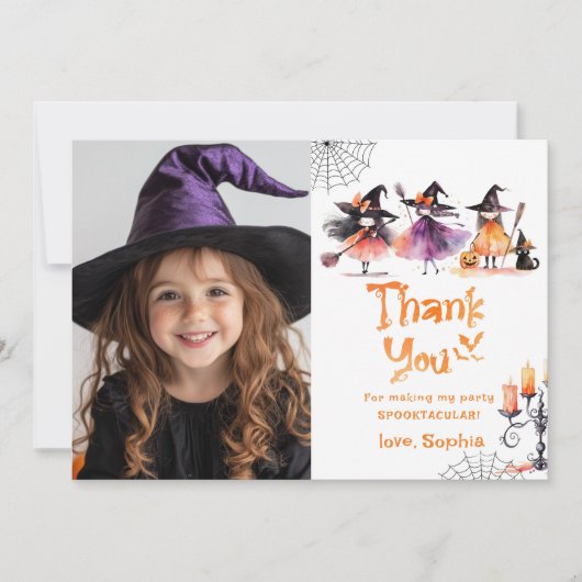 Kleine heks Halloween feest Bedankt kaart (Voorkant)