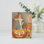  kleine heks in een pompoen Halloween Briefkaart (Staand voorkant)