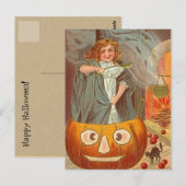  kleine heks in een pompoen Halloween Briefkaart (Voorkant / Achterkant)