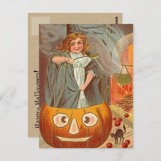  kleine heks in een pompoen Halloween Briefkaart (Voorkant / Achterkant)