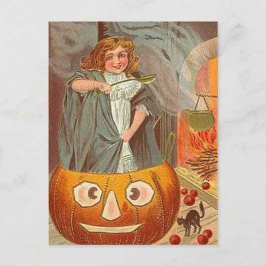  kleine heks in een pompoen Halloween Briefkaart (Voorkant)