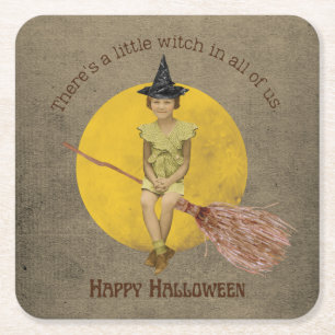 Kleine Heks In Ons Allen Halloween Kartonnen Onderzetters