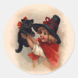 kleine heks meisje ronde sticker