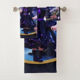 Kleine heks met grote, sprankelende ogen. bad handdoek