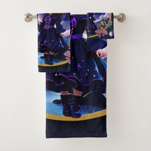 Kleine heks met grote, sprankelende ogen. bad handdoek (Insitu)