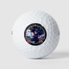 Kleine heks met grote, sprankelende ogen. golfballen