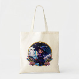 Kleine heks met grote, sprankelende ogen. tote bag