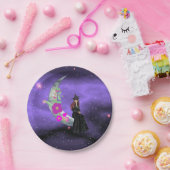 Kleine heks op Crescent Moon met bloemen Papieren Bordje (Feest)
