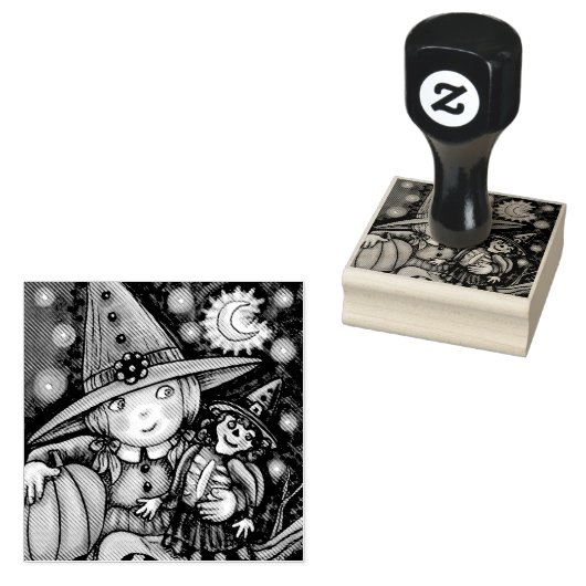 KLEINE HEKS & RAG POP HALLOWEEN RUBBER STEMPEL (Gestempeld)