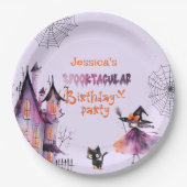 Kleine heks Spooktacular Verjaardag Halloween fees Papieren Bordje (Voorkant)
