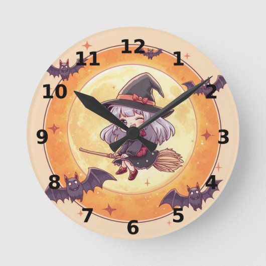 Kleine Heksen Halloween Wandklok (Voorkant)