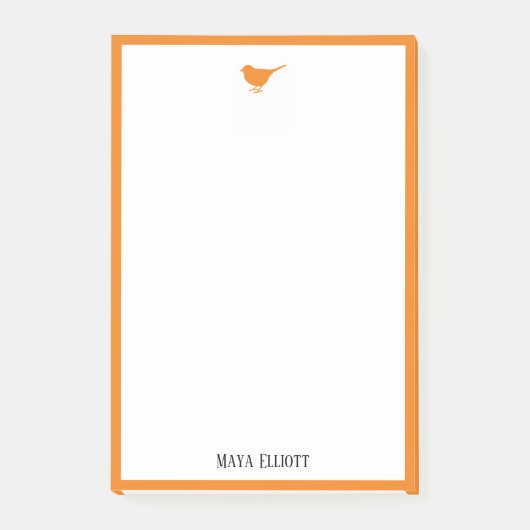 Kleine Heldere Oranje Vogel & Rand op Wit Post-it® Notes (Voorkant)