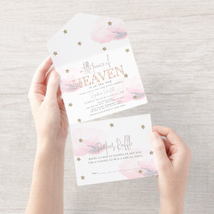 Kleine Hemel Vrede Roze Wolk Baby Shower Folie All In One Uitnodiging