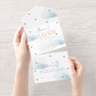 Kleine Hemel Vredes Blauwe Wolk Baby Shower Folie All In One Uitnodiging