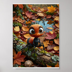 Kleine herfst mier houtland gevallen bladeren poster