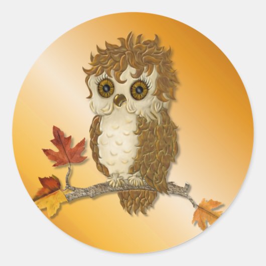 Kleine herfst Whoo Uil Ronde Sticker (Voorkant)