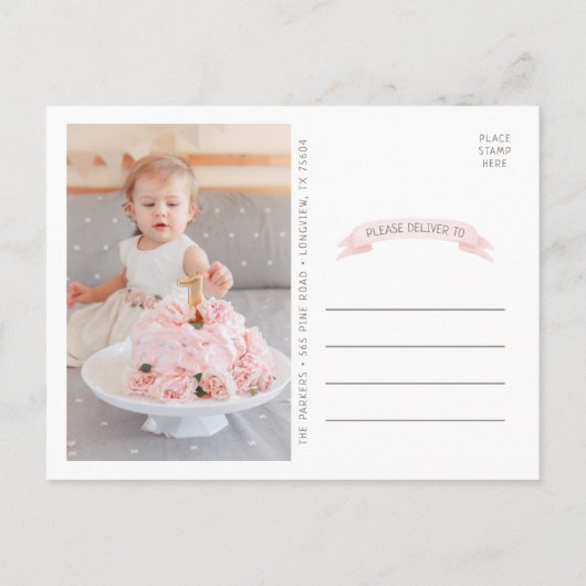 Kleine Herten Eerste Verjaardagsfeest Foto uitnodi Uitnodiging Briefkaart (Achterkant)