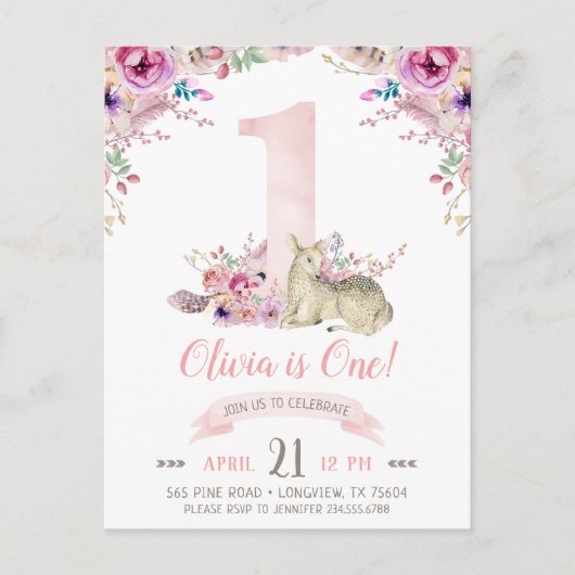 Kleine Herten Eerste Verjaardagsfeest Foto uitnodi Uitnodiging Briefkaart (Voorkant)