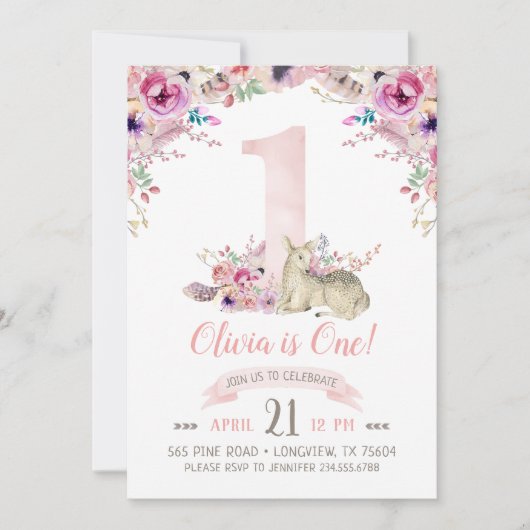 Kleine Herten Eerste Verjaardagsfeestuitnodiging Kaart (Voorkant)