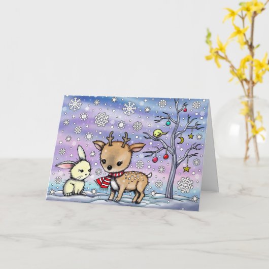 Kleine herten en konijn in de Kaart van de sneeuwv (Gele Bloem)